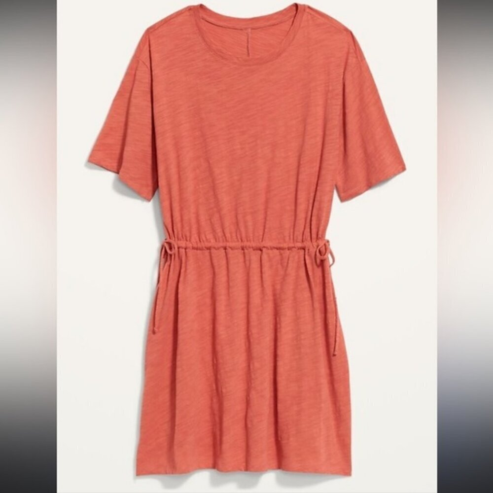 Old Navy Women's Coral pink Mini Dress 100% cotton NWT cinched waist medium